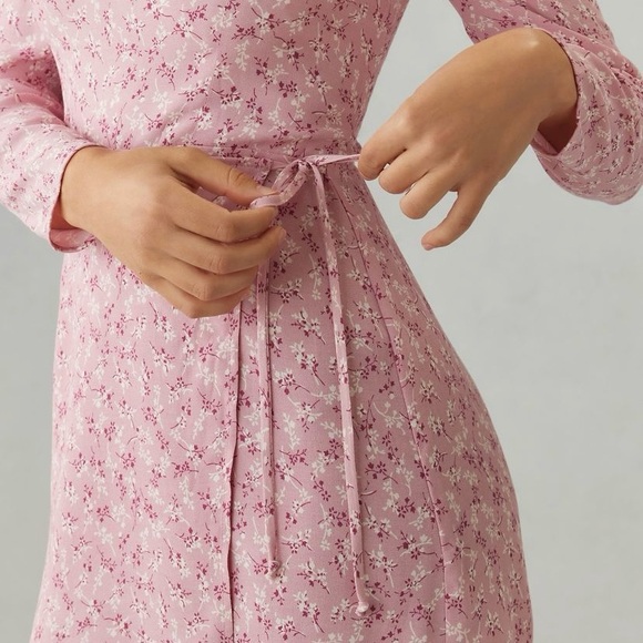 NWT Reformation Rosalie Floral Pink wrap Dress, SIZE 12 - Picture 5 of 8